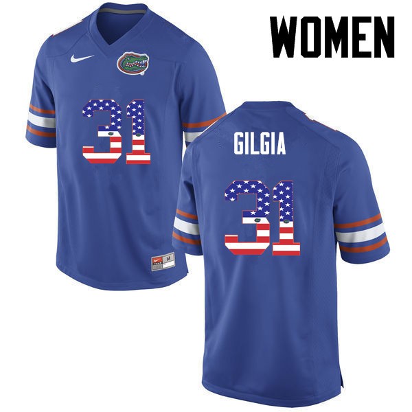 Florida Gators Women #31 Anthony Gigla College Football USA Flag Fashion Blue